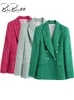 Costumes pour femmes Blazers BlingBlingee Printemps Femmes Traf Veste Ornement Bouton Tweed Manteaux De Laine Femme Casual Épais Vert Blazers Bleu Survêtement 230403