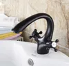 Banyo lavabo muslukları lüks Avrupa tarzı retro siyah bronz musluk mikseri musluklar güverte monte çift tutamaklar Swan B3226