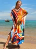 Скрытие женских купальных костюмов Bohemian Dress Print Print Multi-Color Beach Style Caftan Suimsuit Caven Up Maxi Dress Robe de Plage Tunic для пляжа 230403