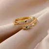 Wedding Rings Fashion Gold Color Zircon Finger For Women Shiny Crystal CZ Tainless Steel Open Adjustable Ring Marriage Party Bridal