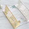 Greeting Cards Metallic Gold Gate Laset Cut Wedding Invitation Cards 50 Sets Personalized Printing Marriage Celebrity Party Invites 231102