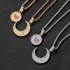 Collier de couple Hip Hop plein de diamants soleil lune avec pendentif en or véritable électrolytique micro incrusté de zircon personnalisé polyvalent mode hommes et femmes 231015