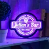 Lampada da parete Barra personalizzata Insegna al neon Testo personalizzato per incisione laser Illuminazione notturna a LED per bevitore Home Room Decorazioni per feste 30/40/50 cm