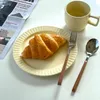 Dinnerware Sets Korean Ins Coffee Spoon Web Celebrity Imitation Wood Handle Stainless Steel Cutlery Western Steak Tableware Dessert