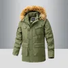남성용 파카스 2023 파카 재킷 멀티 포켓을 가진 남성을위한 파카 재킷 야외 모피 칼라 따뜻한 가을 겨울 중간 길이 늘어선 코트 231102