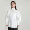 Damenblusen Johnature 2023 Vintage weißes Hemd Frauen Herbst lose Stehkragen Ballonärmel vielseitige Unterseite Mode