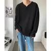 Herr hoodies koreanska mode v-ringning män kvinnor high street hip-hop höst streetwear tröjor lösa casual pullover kläder