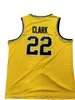 2022 New NCAA Iowa Hawkeyes Basketball Jersey 22 Caitlin Clark College Size Youth Adult White Yellow Round Collor