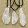 Pendant Necklaces Natural Raw Ore White Crystal Irregular Black Pendants Leather Rope Necklace Healing Charms Fashion Jewelry Accessories