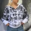 Dames Hoodies Xingqing Grunge Sweatshirt Y2k Kleding Dames Esthetische ogen Print Jas met lange mouwen Tops met zakken Jaren 2000 Cyber Punk