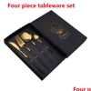 Dinnerware Sets 2022 4 Pieces / Set Of Black Cutlery Stainless Steel Golden Kitchen Fork Knife Spoon Wedding Sierware Drop Delivery Otltm