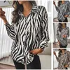 Women's Blouses Striped Women Shirts Loose Fit Zebra Patterned Fashion Casual Long Sleeves For Spring Summer Female Chiffon Lapel Tops