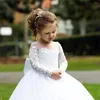 Robes de fille robe à fleurs blanc moelleux Tulle dentelle Applique à manches longues mariage enfant première fête d'anniversaire eucharistique