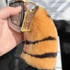 Keychains Lanyards Cute Tiger Key Chain Real Fur Keychain Cute Tiger Keyring Bag Charm Trinkets Pendant Jewelry R231103
