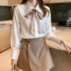 Kvinnors blusar Autumn Women's French Vintage Shirt Lantern Sleeve Bow Long Unique Design Top