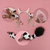 Articoli per feste Orecchie di mucca animale Copricapo Coda Set Costume fatto a mano in peluche Anime per Halloween Natale Accessori cosplay