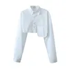 Damenblusen Single Girl WOMENGAGA Spicy Breasted Pocket Decorative Shirt Design Sense High Waist Short Open Nabel Long U052