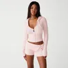 Mulheres Tracksuits Camisola Duas Peças Set Mulheres Casual Esporte Zipper Hoodie Crop Top Button Shorts Skinny Fitness Matching Active Wear Outfits