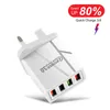 Ulti-charger QC 3.0 USBC Power Adapter Color 4-Port مع شاحن سريع 3A شاحن سفر US EU والمملكة المتحدة أسود أو أبيض