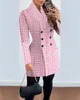 Robes décontractées automne hiver plaid manteau de laine robe femmes casual bureau dames col en v double boutonnage mince femme