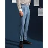 Mäns kostymer Höstens formella byxor Herrmärke Fashion Solid Color Suit Pants Casual Loose High midje kvalitet byxor/manlig A19