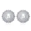 Flower Pearl Diamond Stud Colds 100% prawdziwy 925 Srebrny Srebrny Obietnicy Ślubne Kolczyki dla kobiet Obietnica Prezentacja Prezent biżuterii