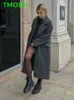 Wooling Blends t Moda 2023 Winter Woman Fashion Fashion Famoed Fat Ladies Vintage Long Rleeve Pockets żeńska odzież zewnętrzna elegancka płaszcz 231102