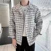 Männer Jacken Koreanische Plaid Vintage Tasten Shacket Karierten Mantel Casual Oberhemd Oberbekleidung Mode Streetwear Kleidung Mann