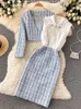 Casual Dresses FTLZZ Herbst Winter Elegante Frauen Kerbkragen Knopf Knielanges Kleid Büro Dame Empire Slim A-Linie Plaid