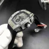 Hip Hop Herren-Trend-Armbanduhr mit Diamantgehäuse, große Diamant-Lünette, Uhren mit schwarzem Kautschukarmband, automatische mechanische Uhr W273S