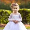 Robes de fille robe à fleurs blanc moelleux Tulle dentelle Applique à manches longues mariage enfant première fête d'anniversaire eucharistique