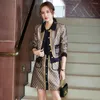 2ピースドレス2023秋の女性スーツオフィスワークパッチワークブレザースカートセットポケット付きシングル胸ジャケットS-2xl