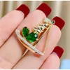 Brooches Female Fashion Green Crystal Sailing For Women Luxury Yellow Gold Color Copper Zircon Alloy Brooch Safety Pins