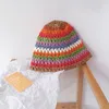 Wide Brim Hats Bucket Hats Tourist Hat Colorful Striped Shade Fisherman Hat Hand Knitted Straw Hat Ladies Rainbow Sun Protection Hat 230403