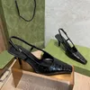 Topkwaliteit slingbacks dames echt leer luxe designer sandalen 7,5 cm hoge hak casual vierkante neus enkelband mode feestschoenen