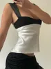 CAMESOSS Tanks Cryptografische y2k satijn sexy dompel crop top zomer outfits backless mager vest geknipt streetwear 230403