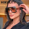 Güneş Gözlüğü Yeni Lüks Marka One Piece Square Kadınlar Vintage büyük boyutlu basılı lens güneş gözlükleri erkekler hip hop gözlük siyahı