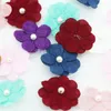 Fleurs décoratives (20 pièces/paquet), Patch de fleurs à cinq pétales de 25mm, tissu Double couche, perles de couleurs mélangées, accessoires pour cheveux d'enfants, vacances