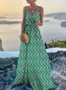 Casual Dresses Fashion Retro Printed Sleeveless Sling Holiday Women High Waist Elegant Maxi Summer V Neck Party Long 230403