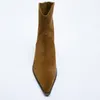 ブーツの女性ブーツハイヒールヒールカウボーイアンクルブーツトラフ秋のファッショントゥースヒール女性分厚いかかと女性靴ブラウン230403