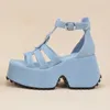 Sandales Wedge Boucles Denim Plateforme Talon Haut Rome Été Sandalias T sangle Cheville Wrap Croix Tissage Chaussures À Talons Designer Talons 231102