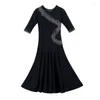 Stage Wear Women's Modern Dance Dress Diamond Mid Sleeve Ballroom Costume Waltz Professional Competition Skirt