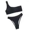 Women's Swimwear One Shoulder Bikini Textured High Cut Swimsuit Solid Bathing Suit Women Brazilian 2023 Fashion