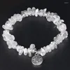 Strand Clear Quartz Crystal Chip Bracelet Handmade Stretch Natural Stone Bracelets Irregular Nuggets Lotus Flower Healing Jewelry