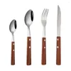 Geschirr-Sets Mittagessen Edelstahl gut für Outdoor Holzgriff Reise Geschirr Messer Gabel Löffel Set Besteck