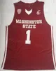 College Washington State Cougars Jersey 1 Klay Thompson Basketball Shirt 팀 컬러 스포츠 팬을위한 빨간 자수 통기성 대학 순수면 NCAA