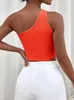 Kvinnors tankar Sexig solid rib Knit One Shoulder Cut Out Tank Top for Women Summer High Street Goth Punk Orange Sleeveless Crop Streetwear