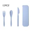 Servis uppsättningar 12st Creative Portable Wheat Straw Three-Piece Set Hushållen Canteen Restaurant Knife Fork Spoon Table Box Gift