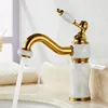 Bathroom Sink Faucets European-Style And Cold Water Faucet Golden Copper Jade Marble Basin