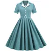 Neues grenzüberschreitendes europäisches und amerikanisches Stil-Neues Vintage-Hepburn-Stil-V-Ausschnitt-Hohe-Waist-Schlankes Kariertes Großes Swing-Kleid für Frauen